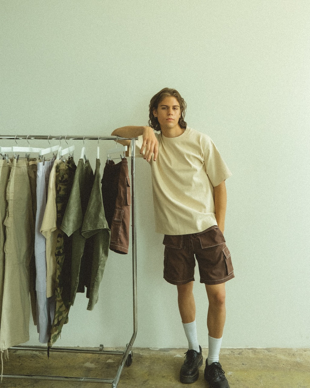 BROWN CONTRAST STITCH SHORTS