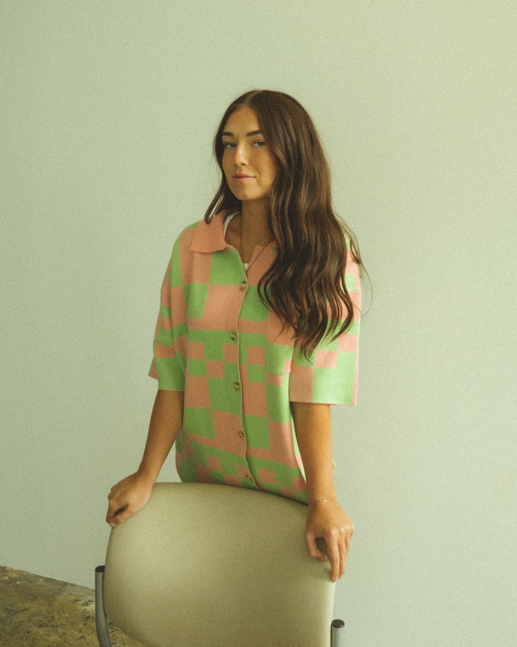 CHECKERED SWEATER TOP // PINK + LIME