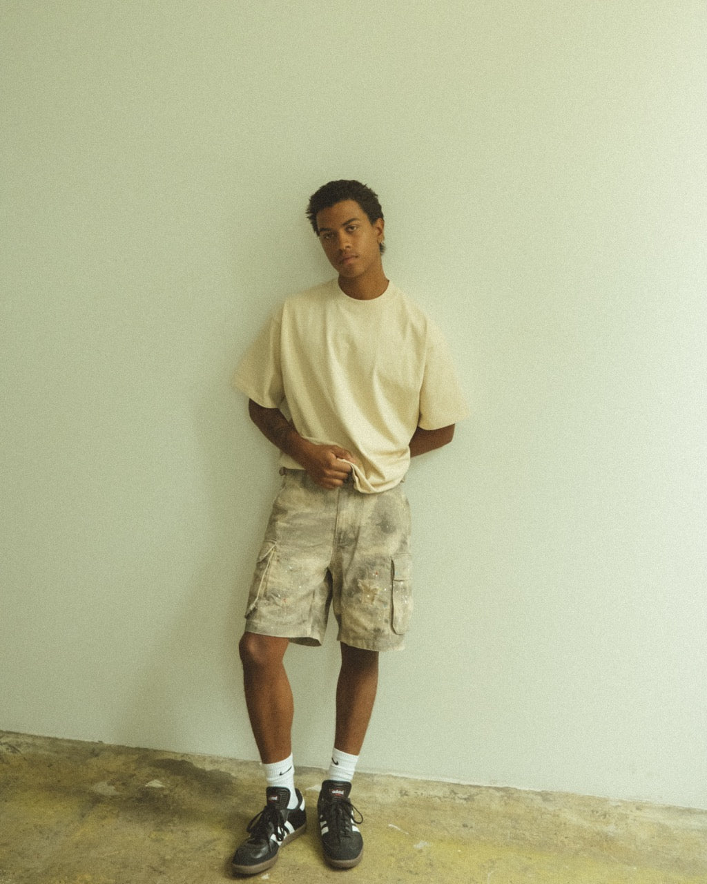 DISTRESSED CARGO SHORTS // FADED CAMO