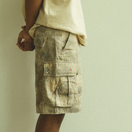 DISTRESSED CARGO SHORTS // FADED CAMO