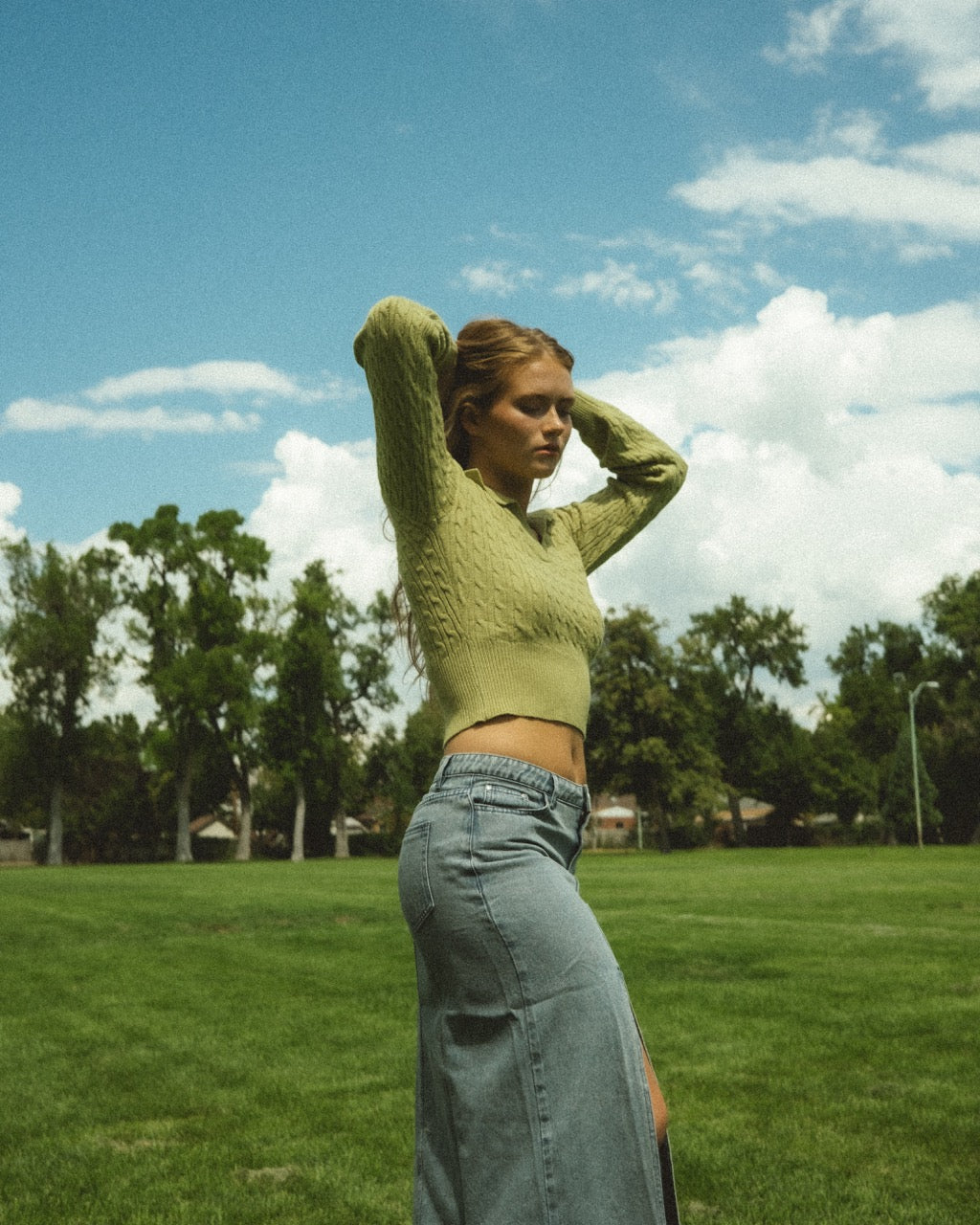 CABLE KNIT CROPPED SWEATER // MATCHA